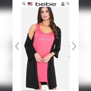 BEBE Nightgown & Robe, Pink/Black Rhinestones, Size XL